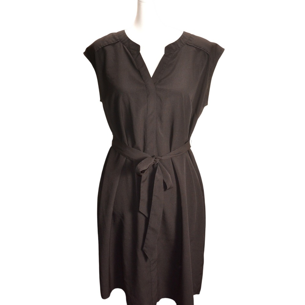 Motherhood Maternity Black Cap Sleeve Tie Waist Midi Dress‎ Size M V-Neck